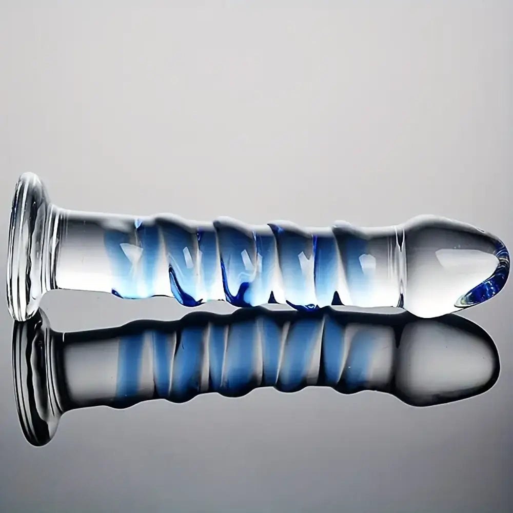 Blue spiral glass dildo, photo 7