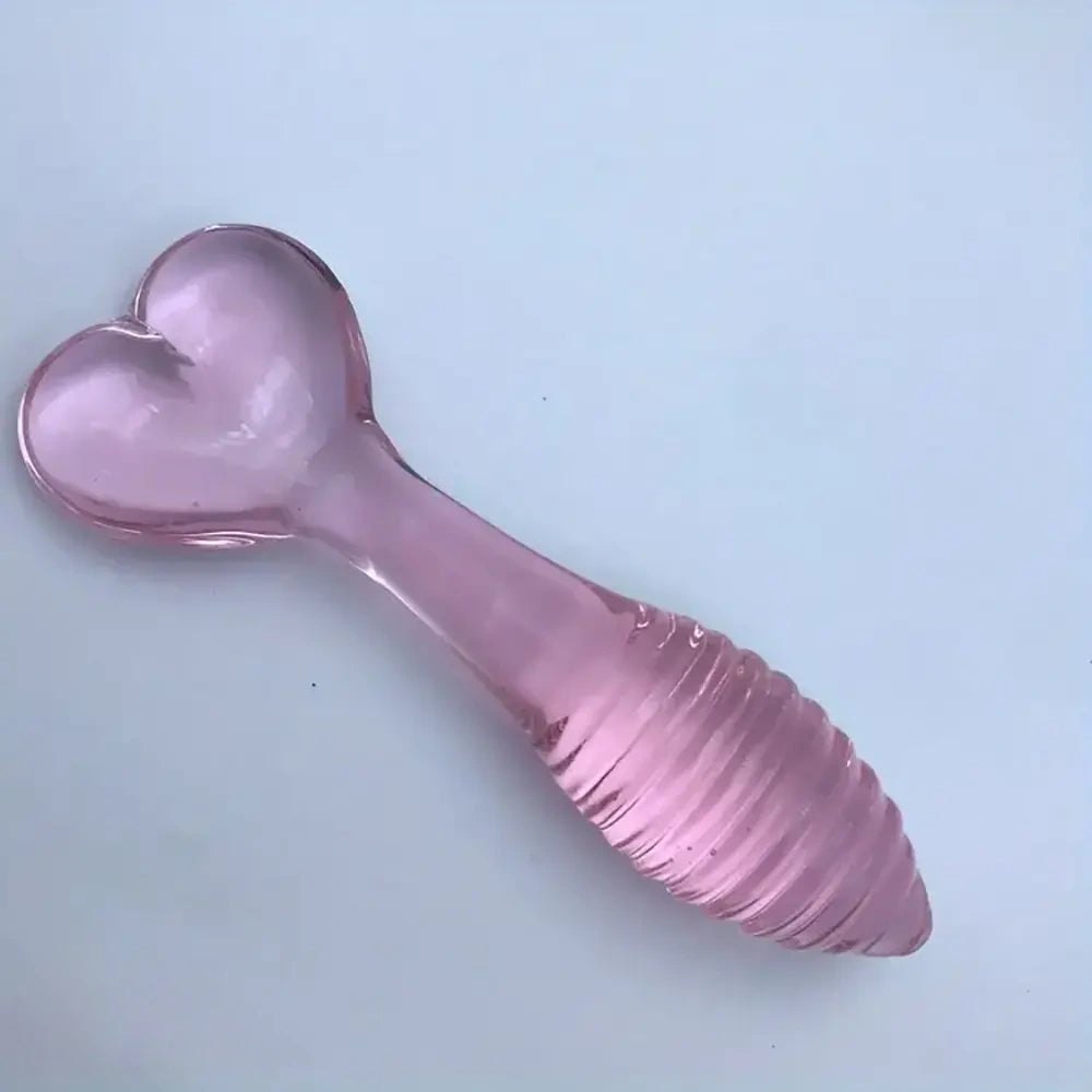 Pink glass spiral dildo with heart shaped base