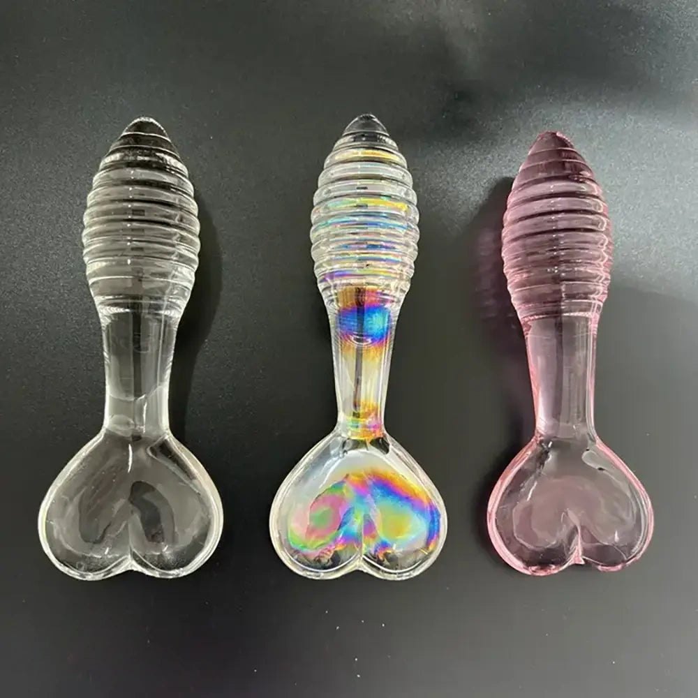 Glass spiral dildo with heart shaped base, photo 1