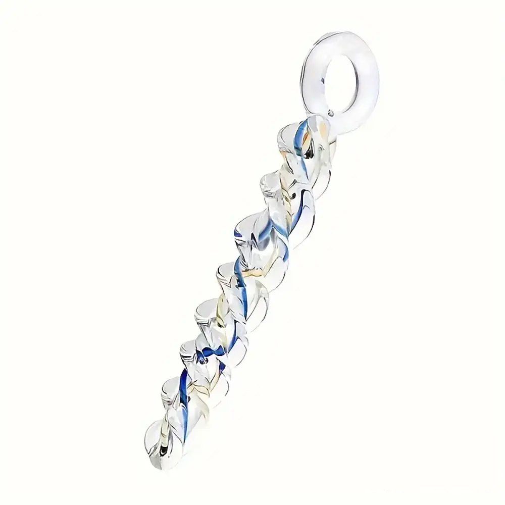 Clear spiral glass dildo with ring handle, photo 1