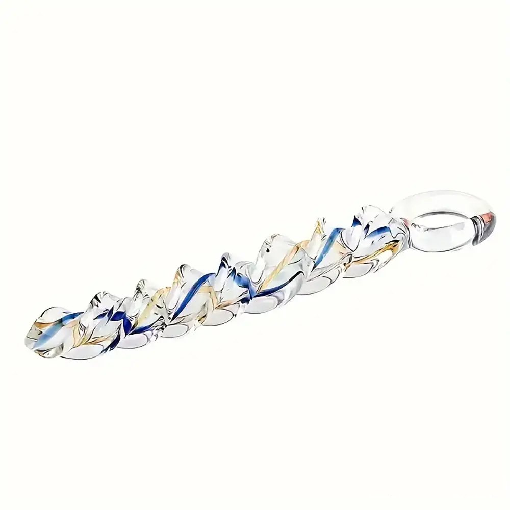 Clear spiral glass dildo with ring handle, photo 3