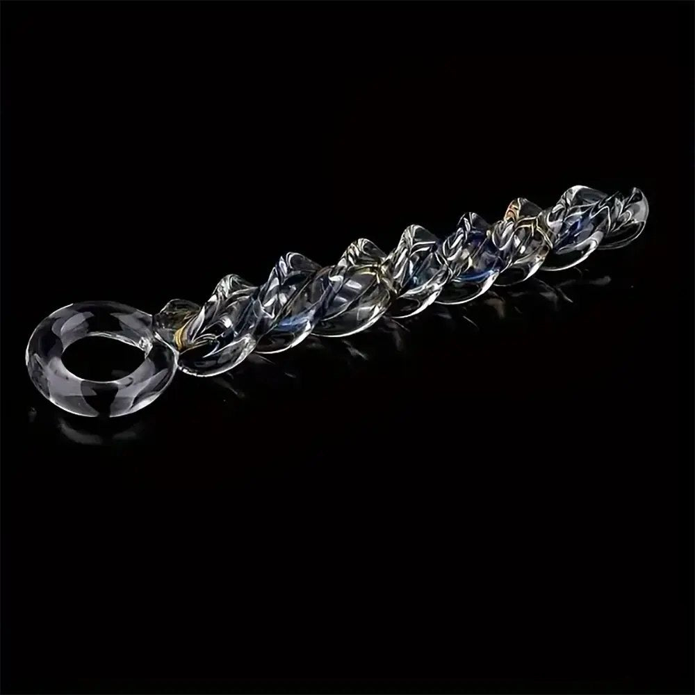 Clear spiral glass dildo with ring handle, photo 5