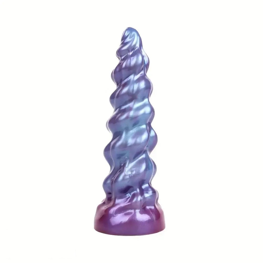Purple and blue spiral fantasy silicone dildo, photo 1