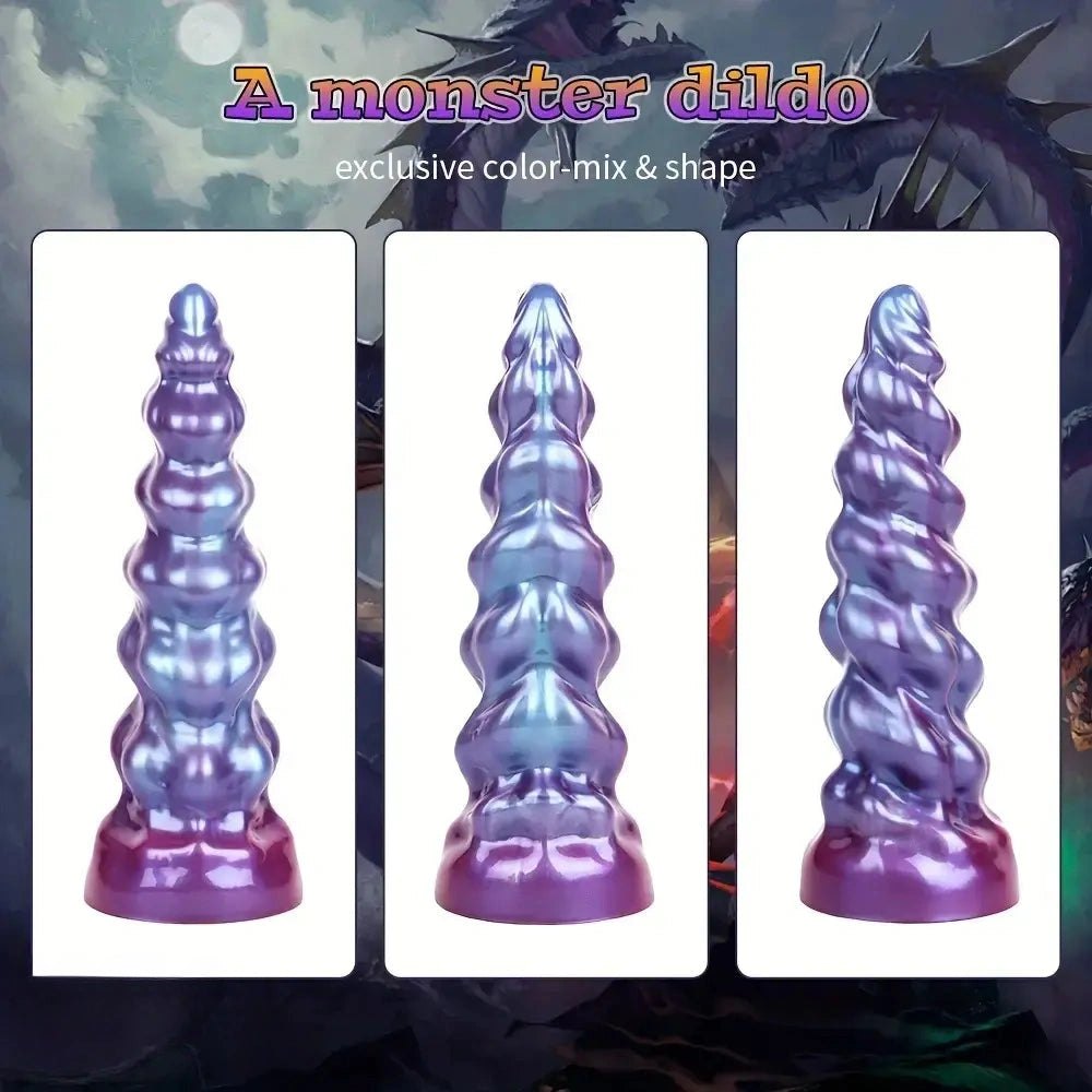 Purple and blue spiral fantasy silicone dildo, photo 7