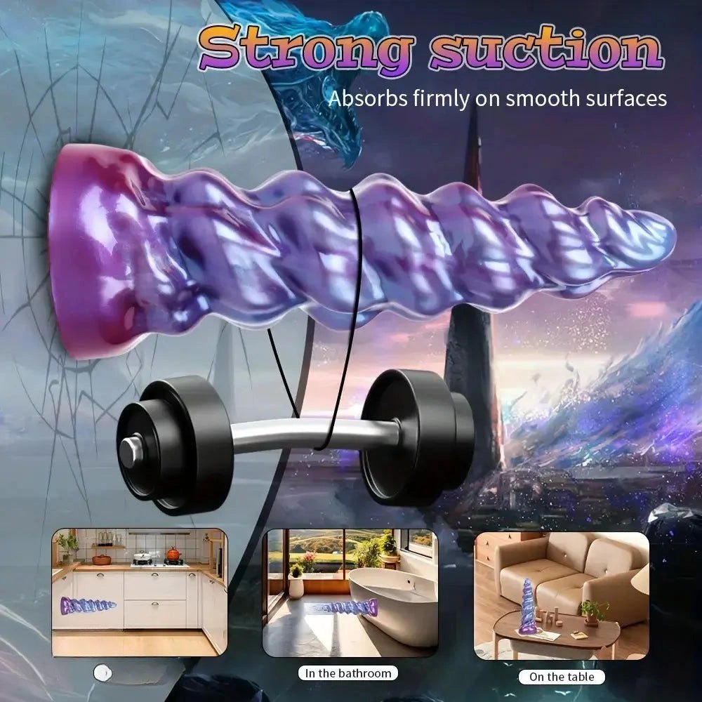 Purple and blue spiral fantasy silicone dildo, photo 9