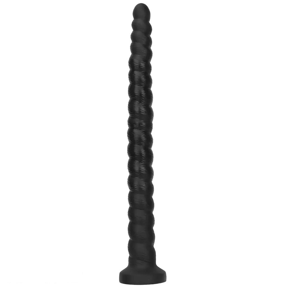 Black spiral ribbed silicone dildo, photo 1