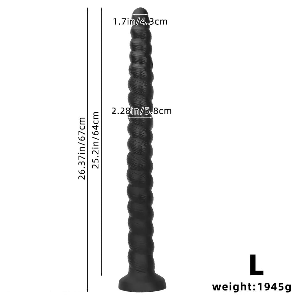 Black spiral ribbed silicone dildo, photo 12