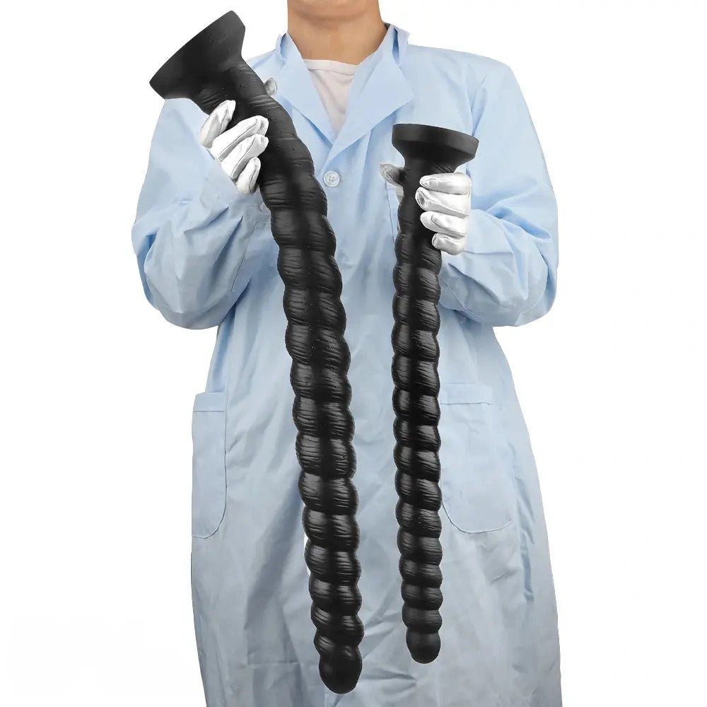 Black spiral ribbed silicone dildo, photo 13