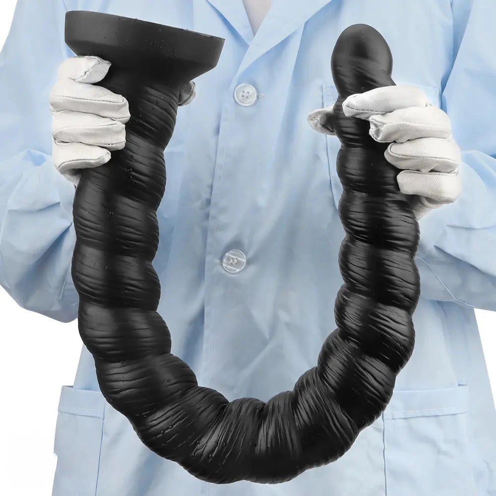 Black spiral ribbed silicone dildo, photo 14