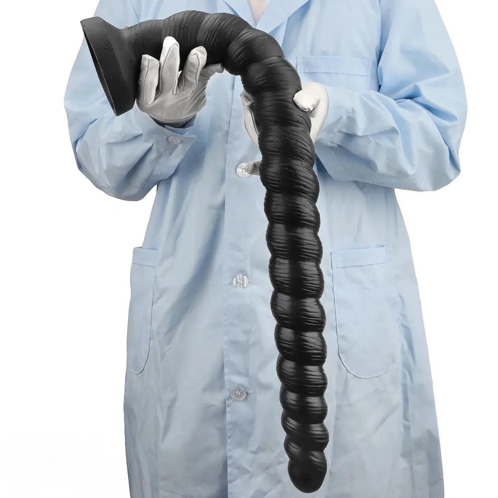 Black spiral ribbed silicone dildo, photo 15
