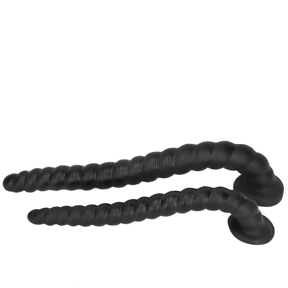Black spiral ribbed silicone dildo, photo 2
