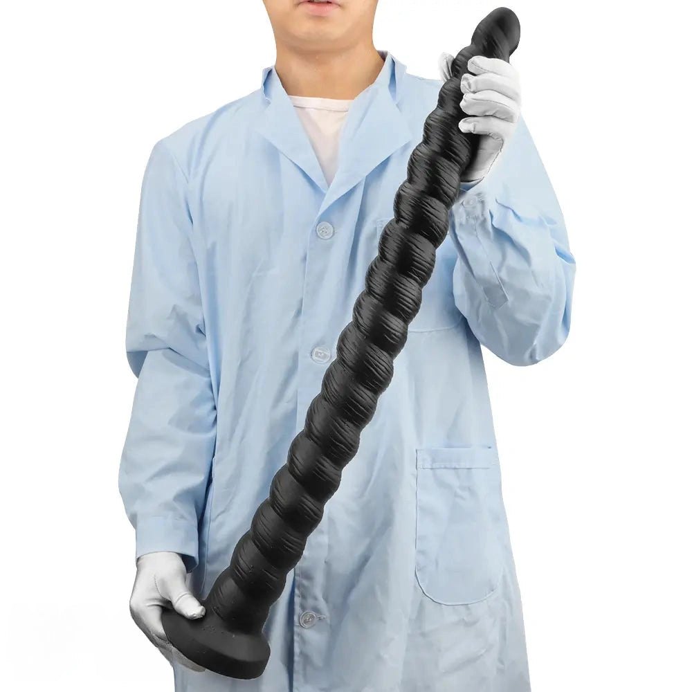 Black spiral ribbed silicone dildo, photo 3