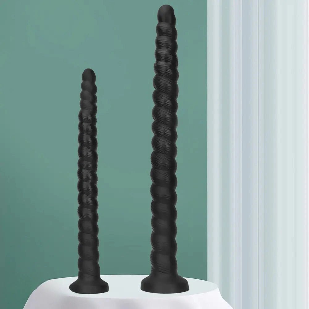 Black spiral ribbed silicone dildo, photo 4