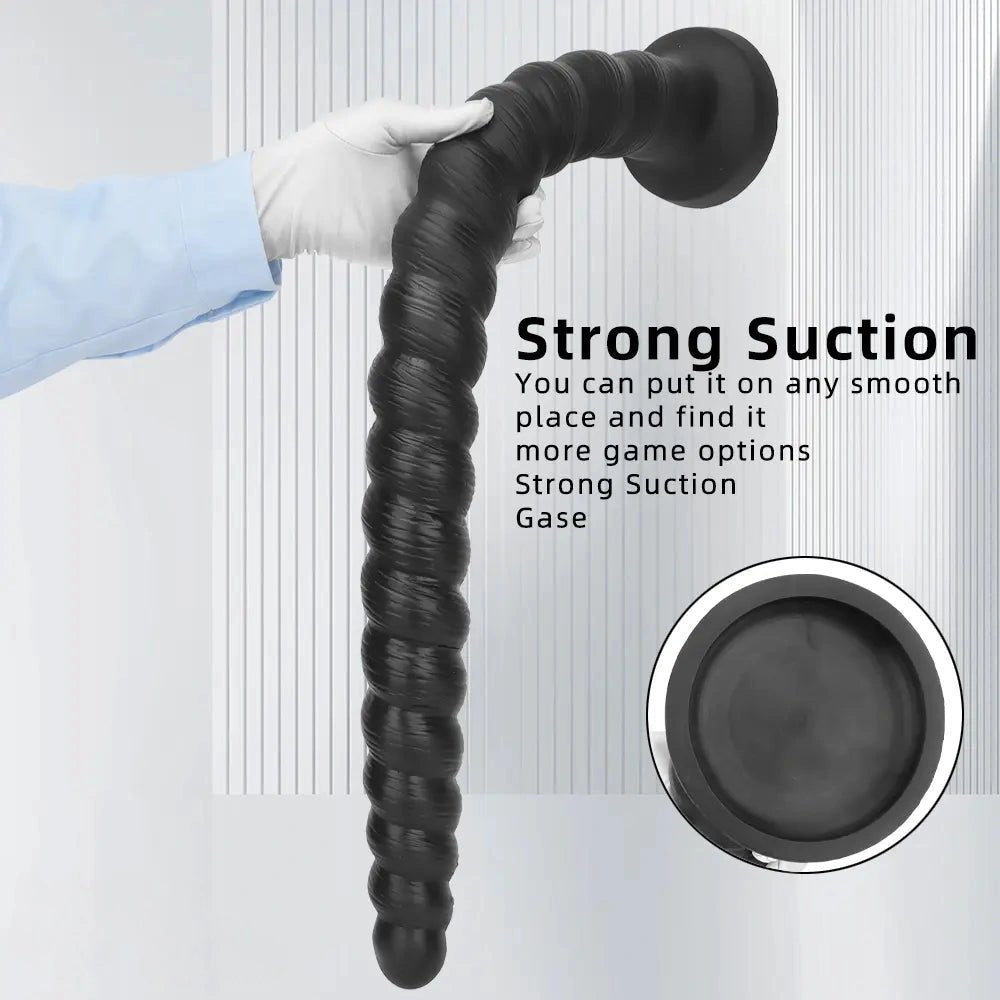 Black spiral ribbed silicone dildo, photo 7