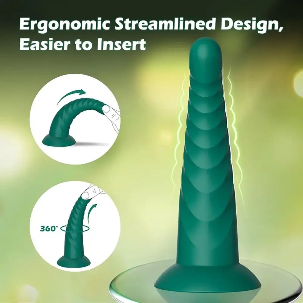 Spiral ribbed silicone anal dildo with suction cup base, photo 2
