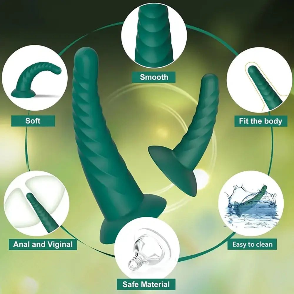 Spiral ribbed silicone anal dildo with suction cup base, photo 4