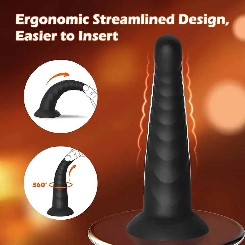 Spiral ribbed silicone anal dildo with suction cup base, photo 6