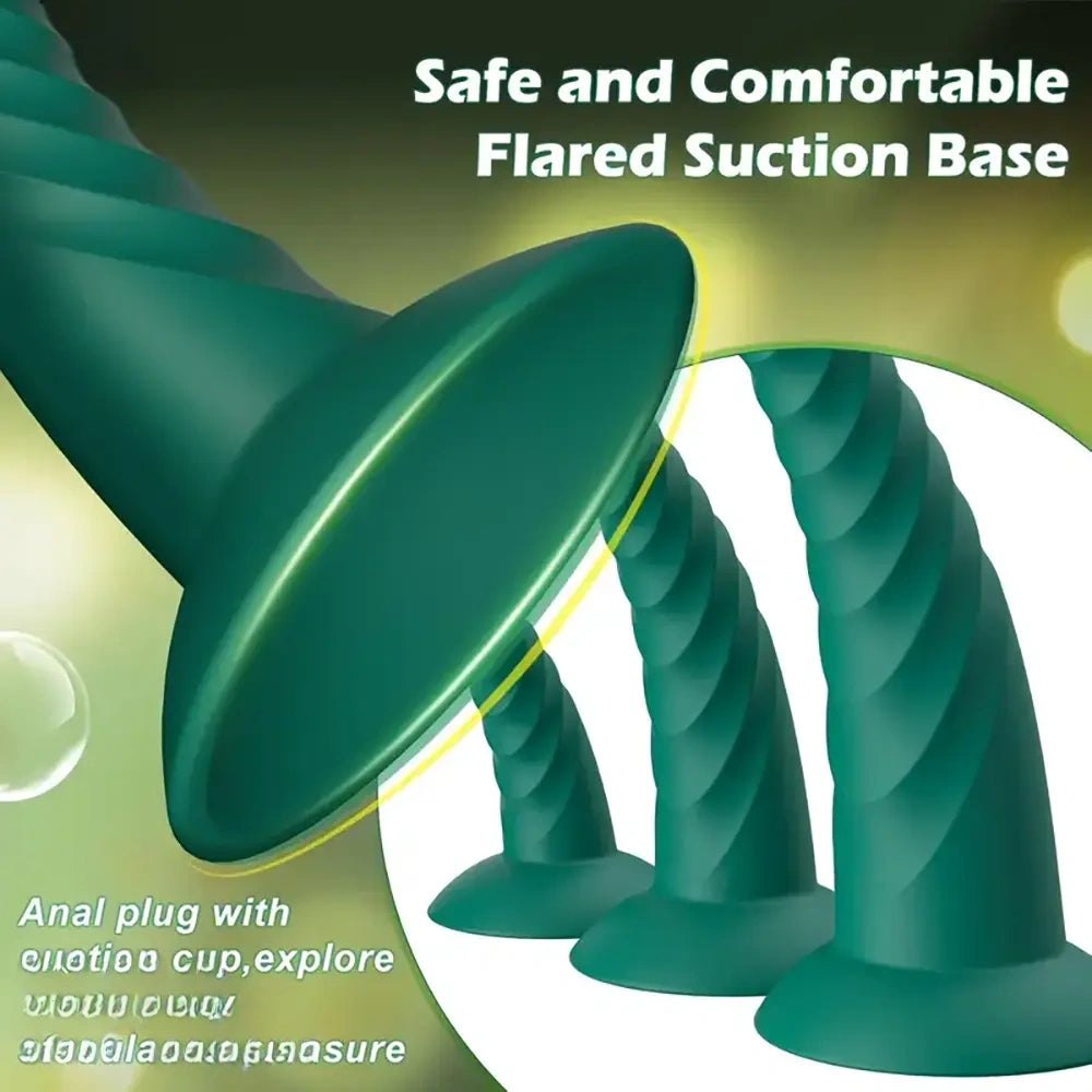 Spiral ribbed silicone anal dildo with suction cup base, photo 7