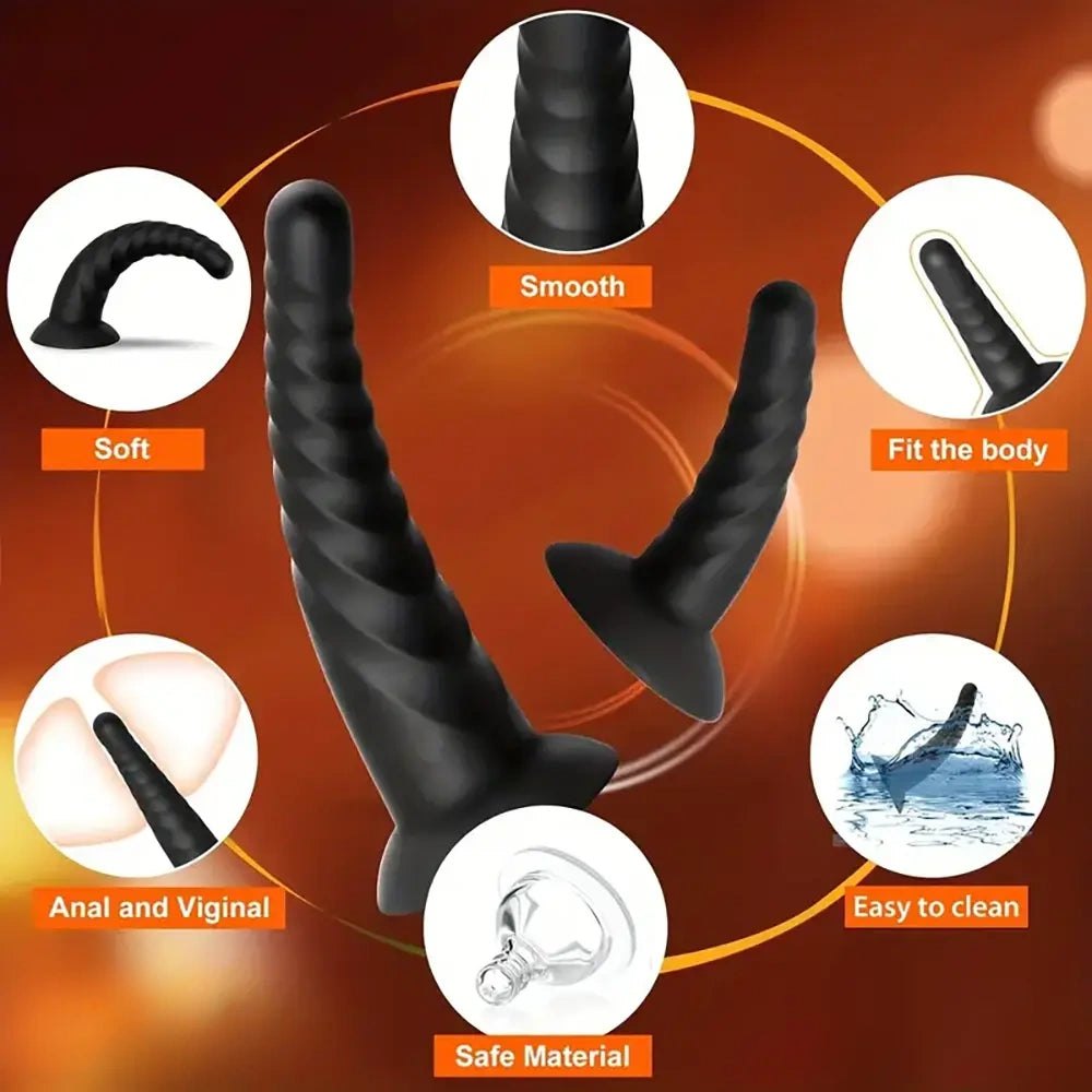 Spiral ribbed silicone anal dildo with suction cup base, photo 9