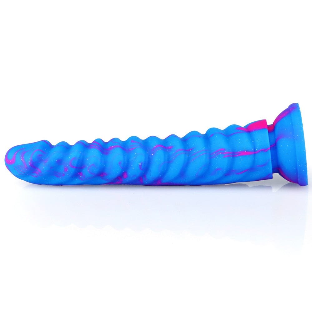 Blue and pink swirl ribbed silicone dildo, photo 2