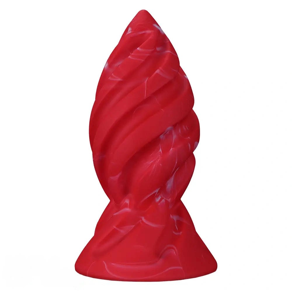 Red spiral ridged silicone anal plug, photo 1