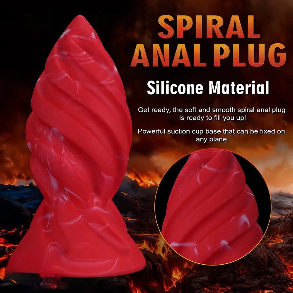 Red spiral ridged silicone anal plug, photo 4