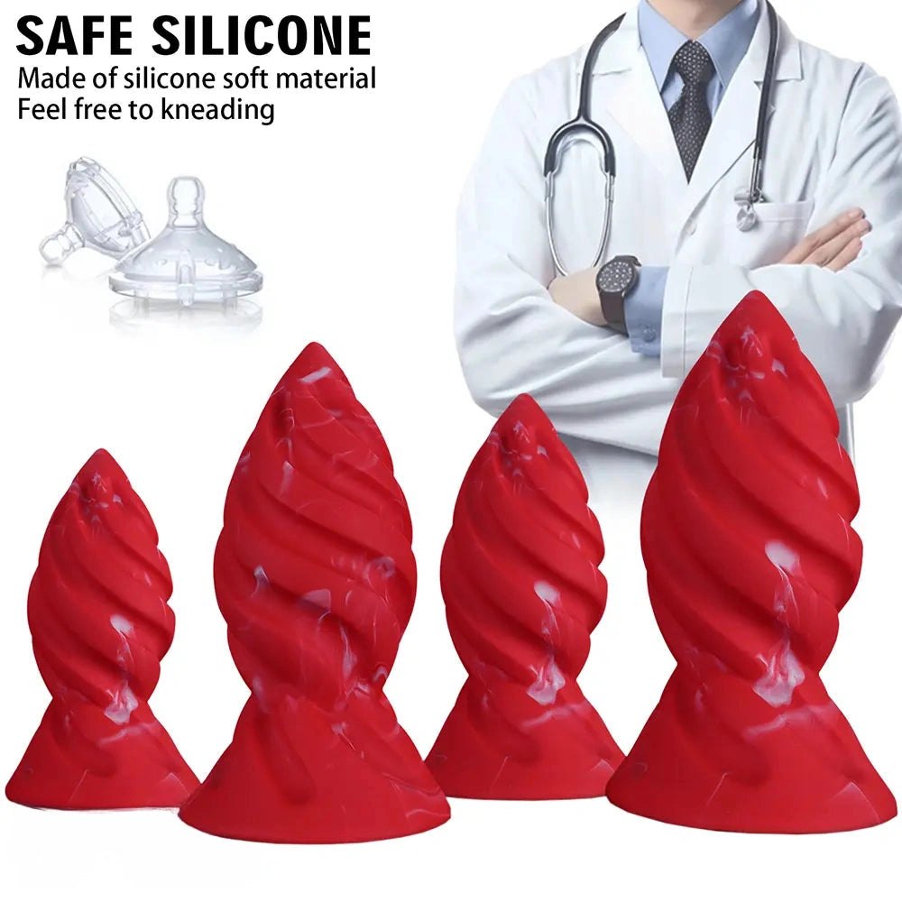 Red spiral ridged silicone anal plug, photo 9