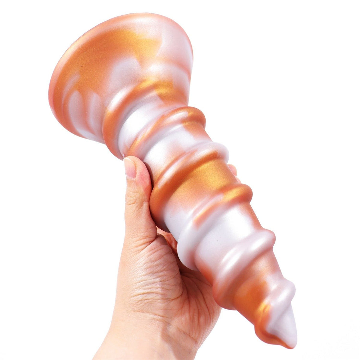 Golden Mixed Color spiral screw-shaped silicone anal plug with suction cup base