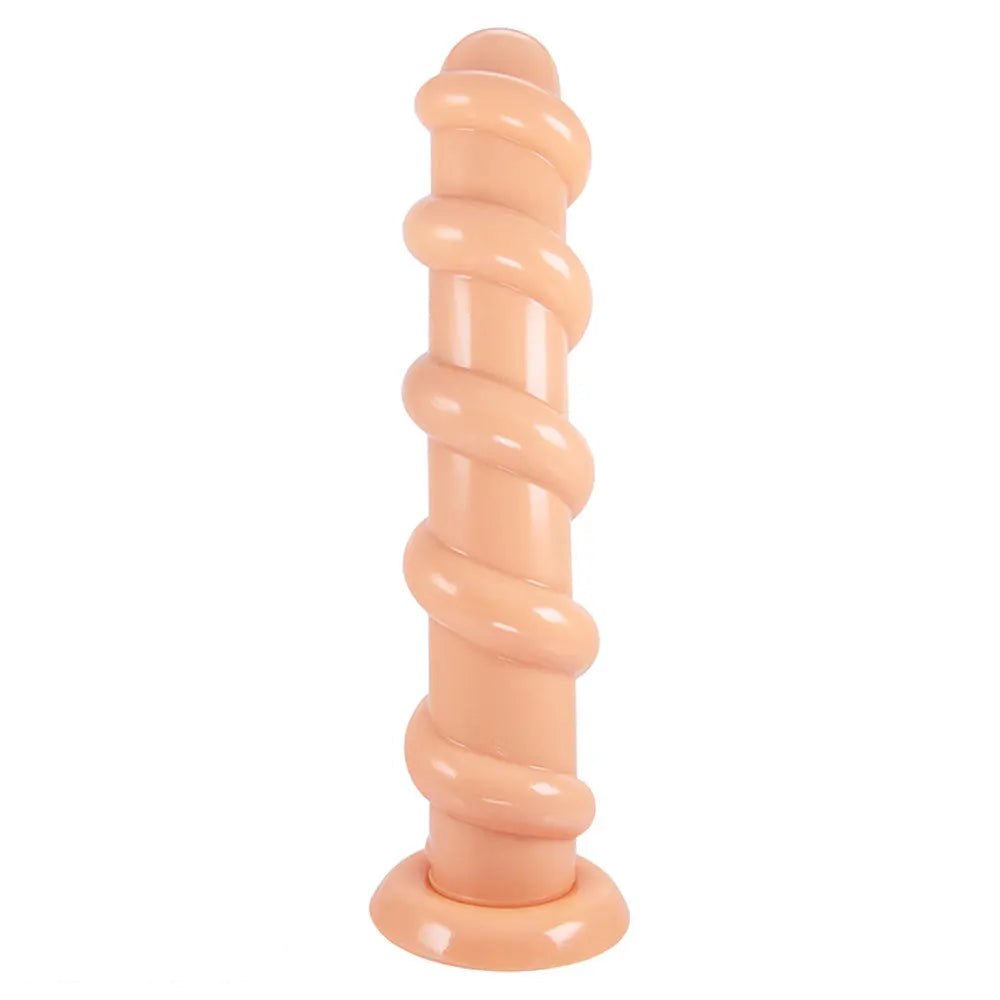Brown spiral textured suction cup dildo