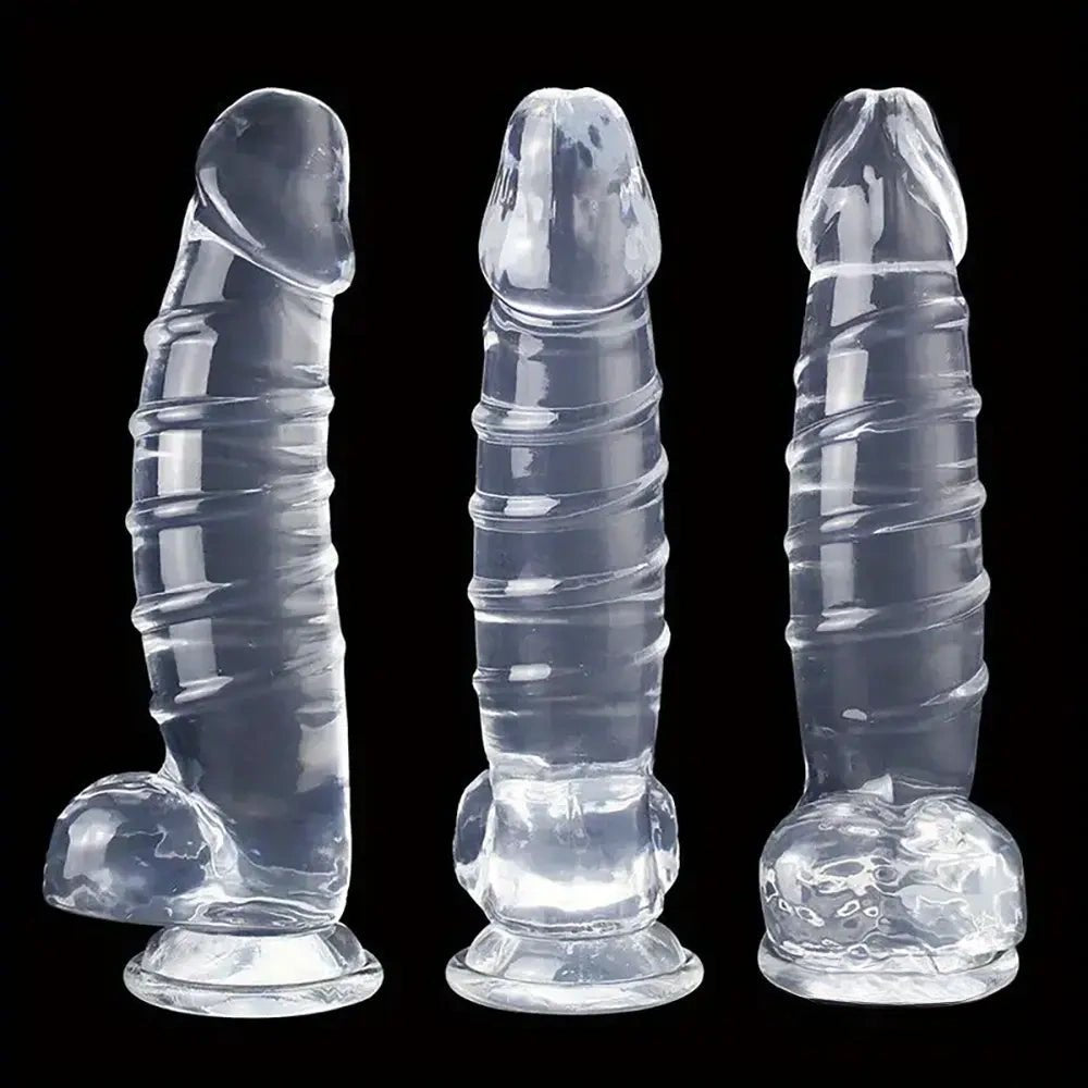 Clear spiral texture suction cup dildo