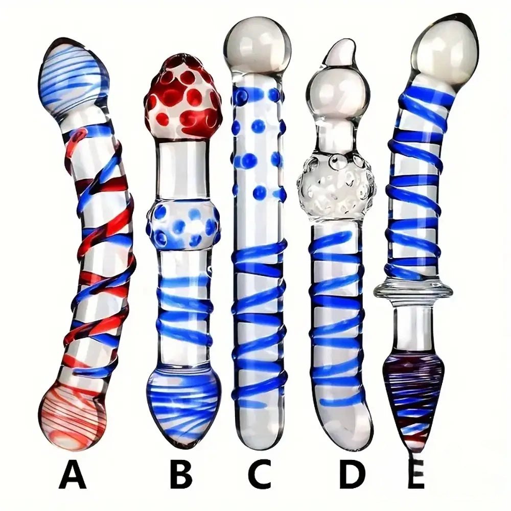 Clear glass dildo with spiral color swirl, photo 1