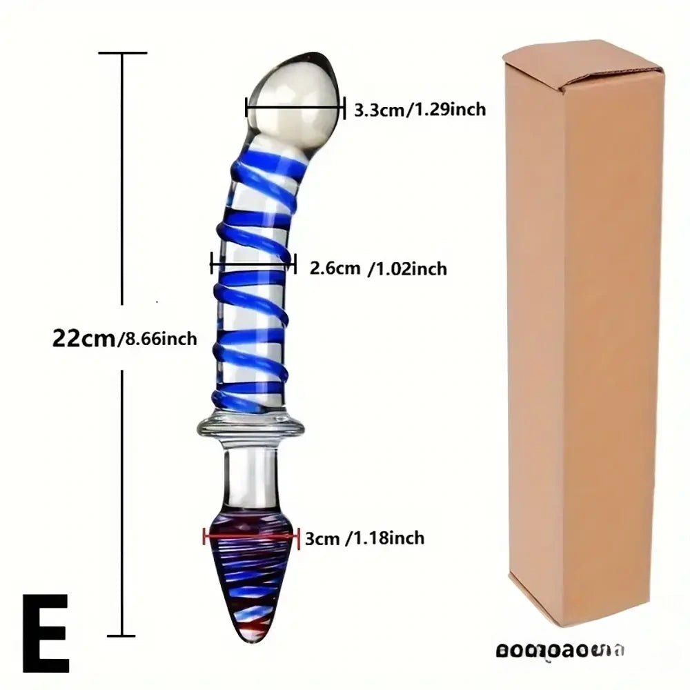 Clear glass dildo with spiral color swirl, photo 13