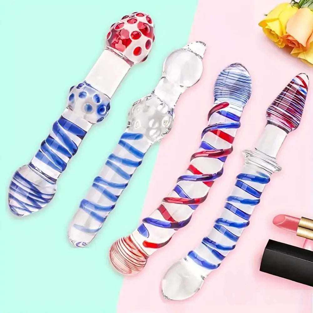 Clear glass dildo with spiral color swirl, photo 2