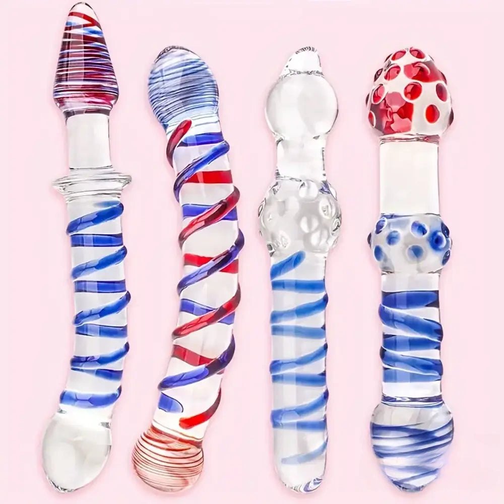 Clear glass dildo with spiral color swirl, photo 3