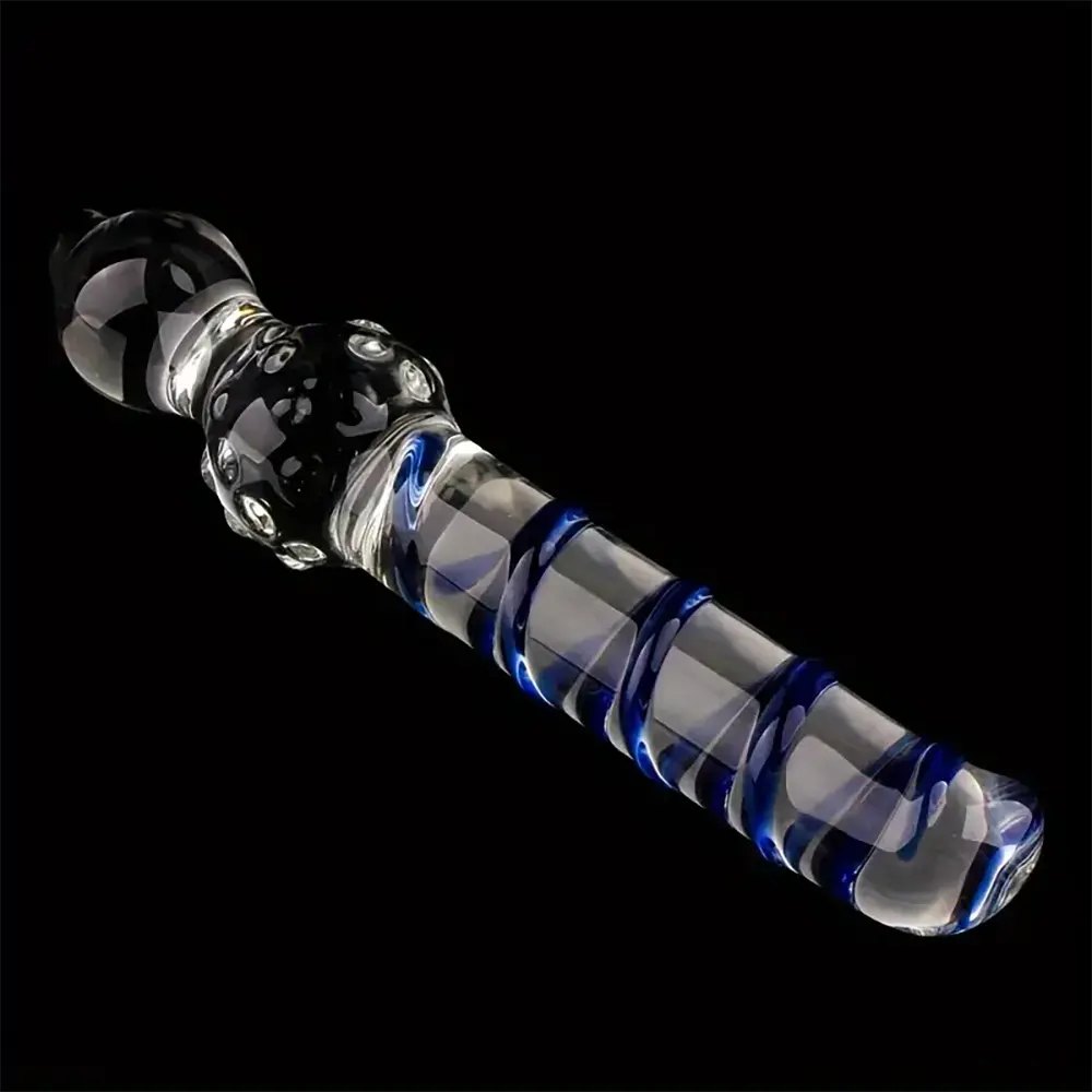 Clear glass dildo with spiral color swirl, photo 5