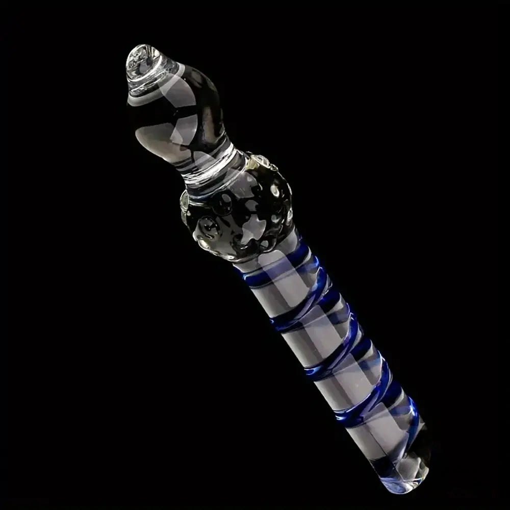 Clear glass dildo with spiral color swirl, photo 6