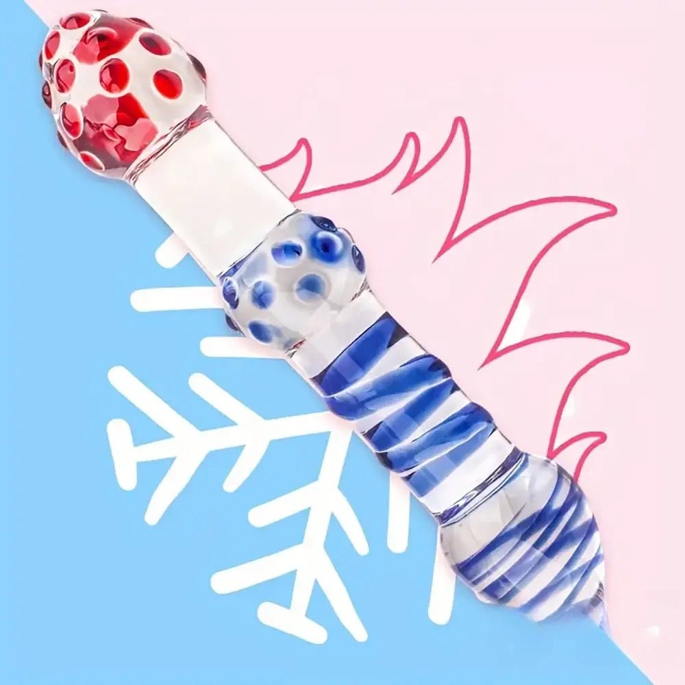 Clear glass dildo with spiral color swirl, photo 7