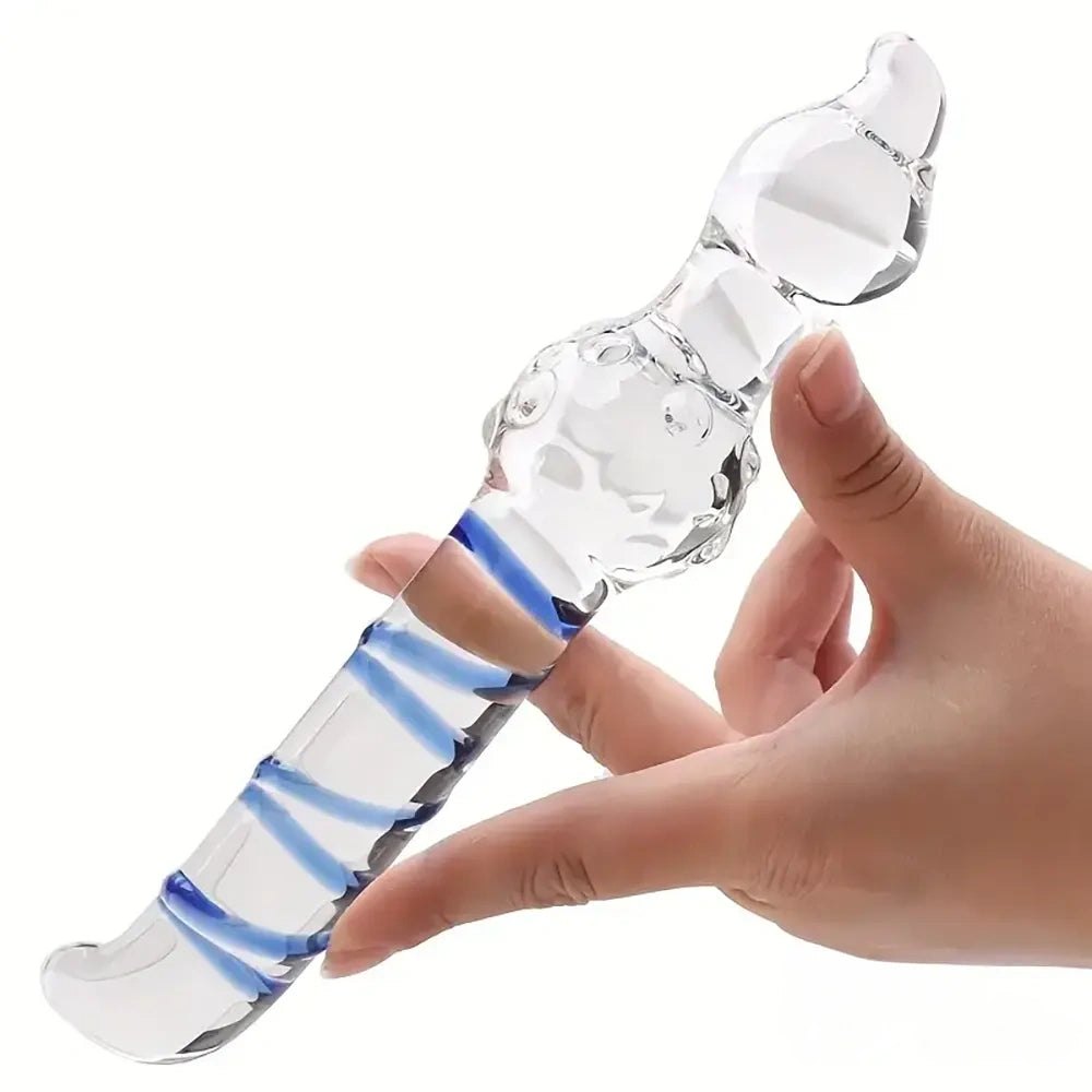 Clear glass dildo with spiral color swirl, photo 8