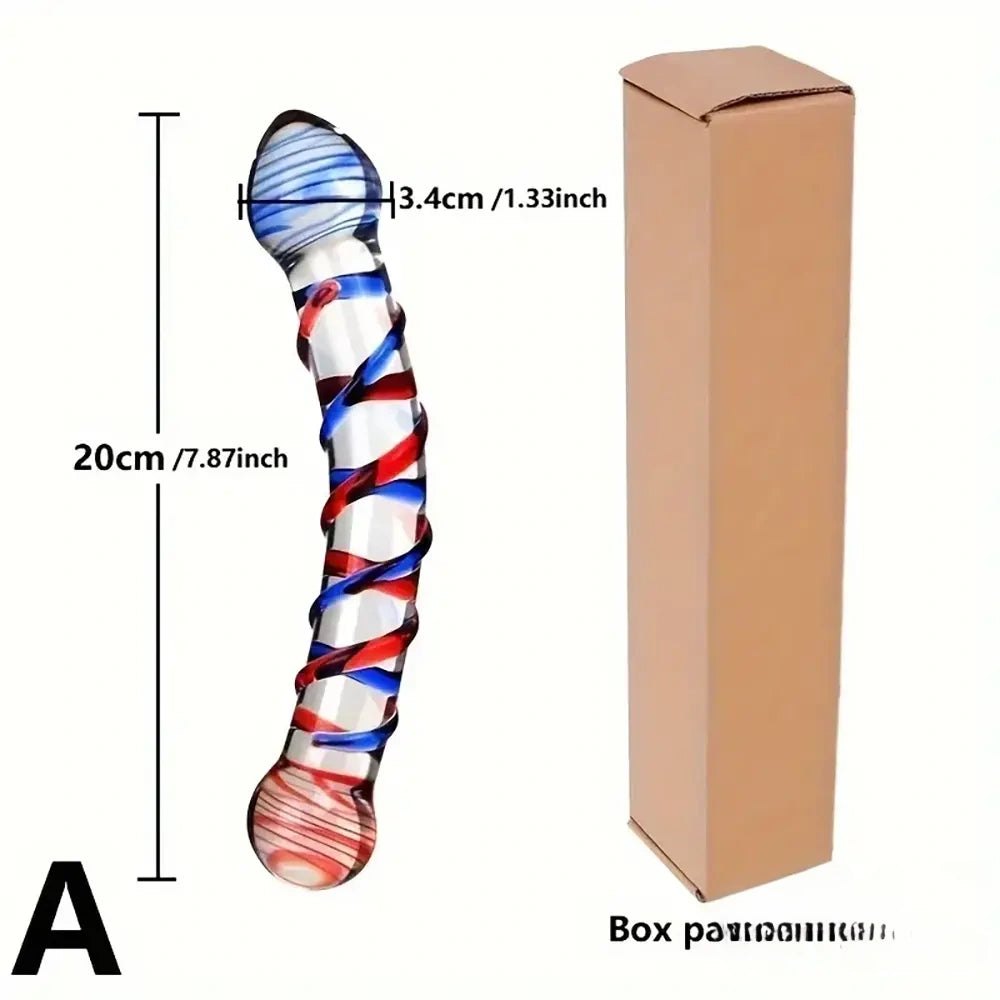 Clear glass dildo with spiral color swirl, photo 9