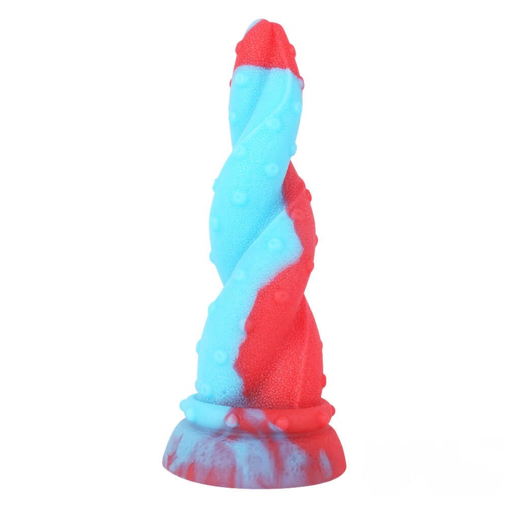 Red and blue spiral tentacle fantasy dildo, photo 1