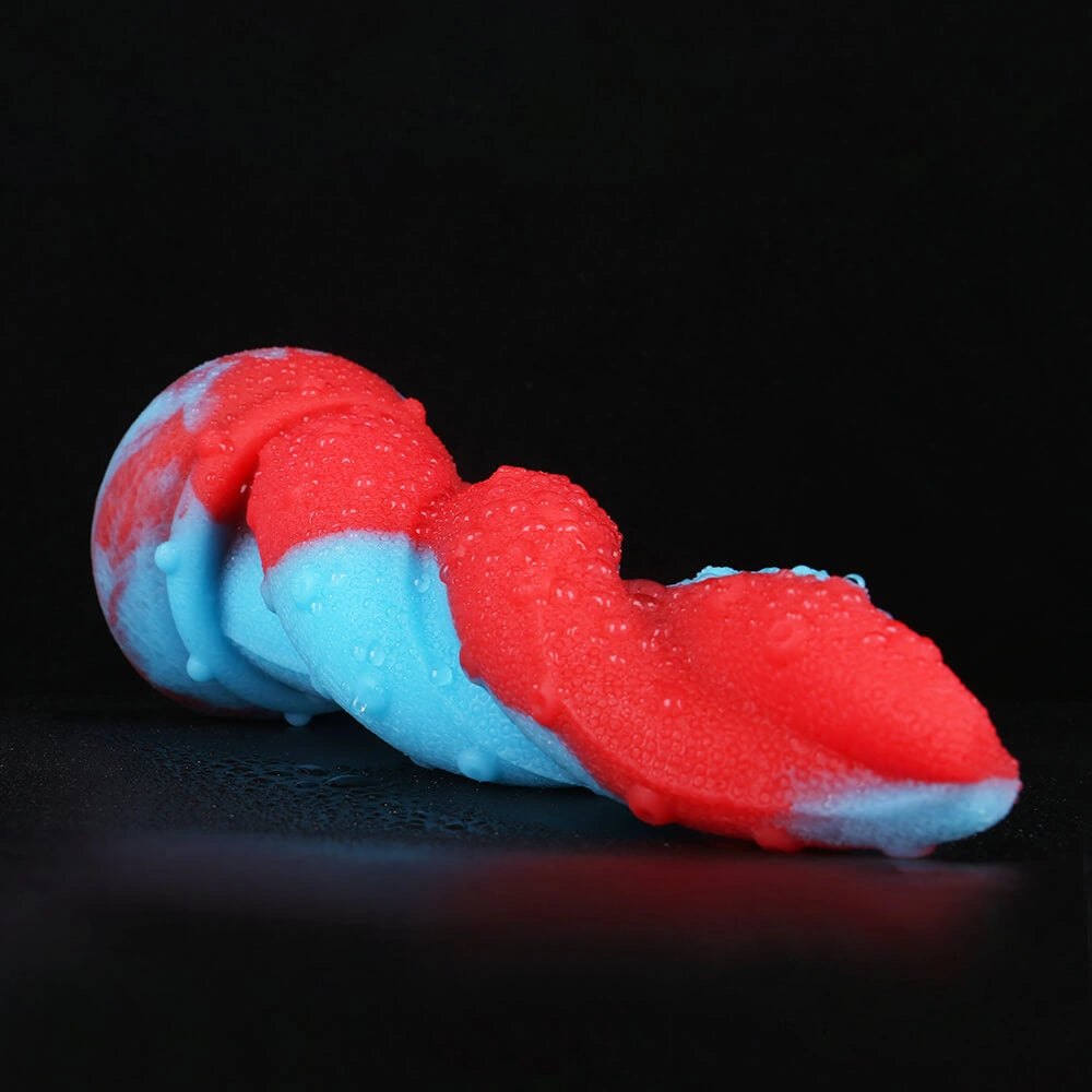 Red and blue spiral tentacle fantasy dildo, photo 10