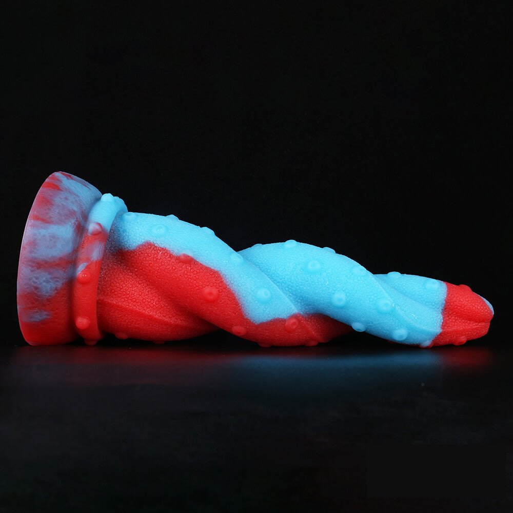 Red and blue spiral tentacle fantasy dildo, photo 11