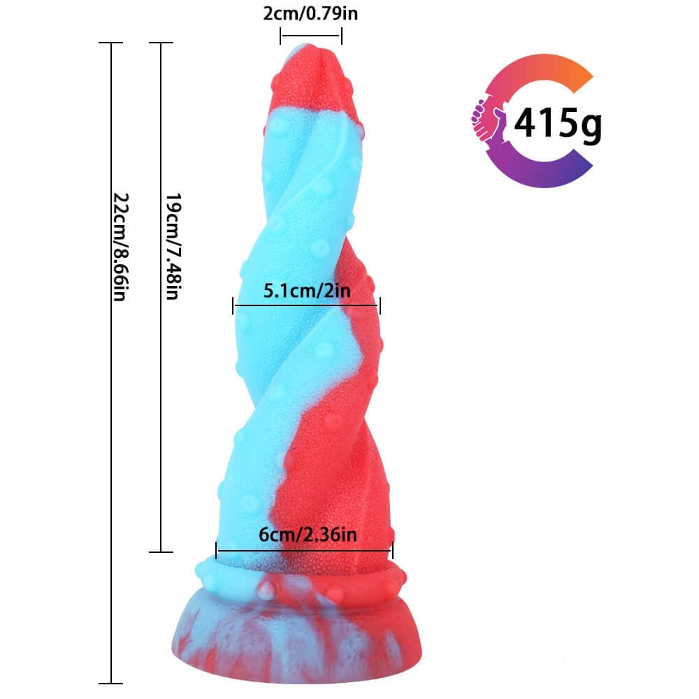 Red and blue spiral tentacle fantasy dildo, photo 2