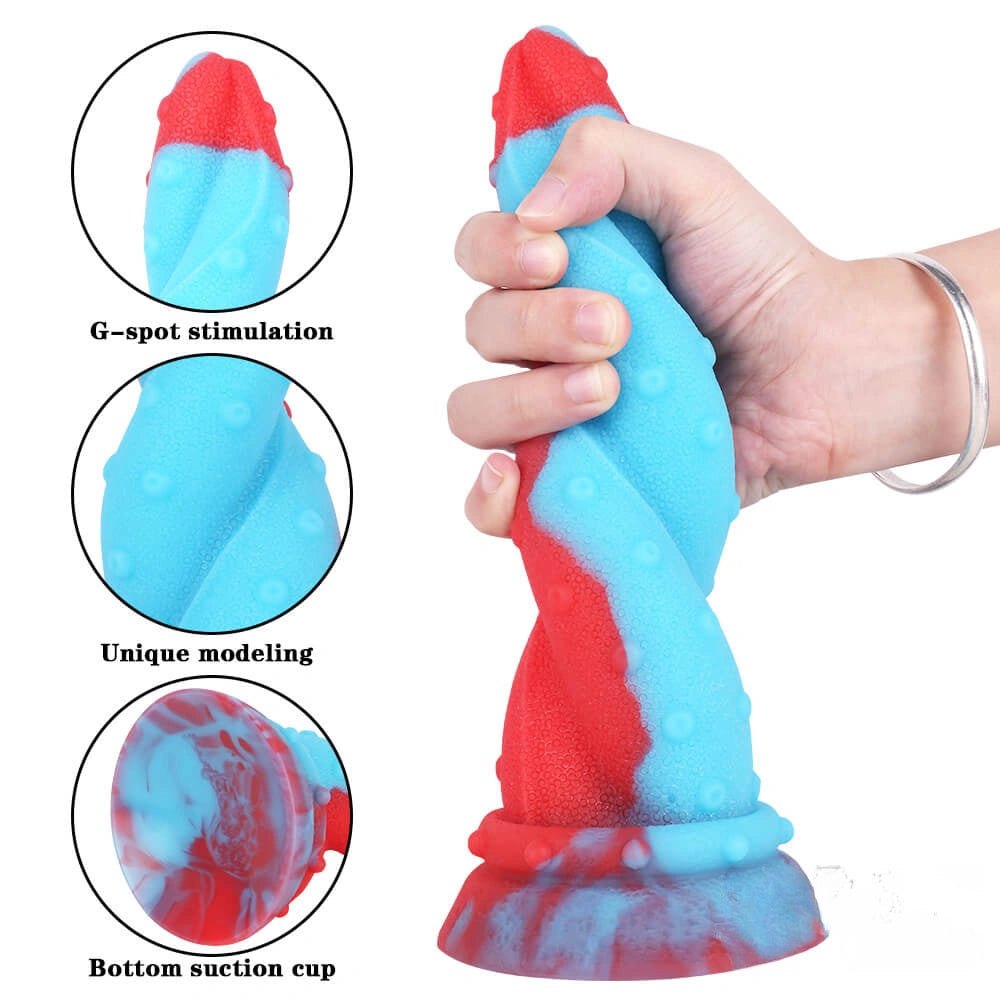 Red and blue spiral tentacle fantasy dildo, photo 6