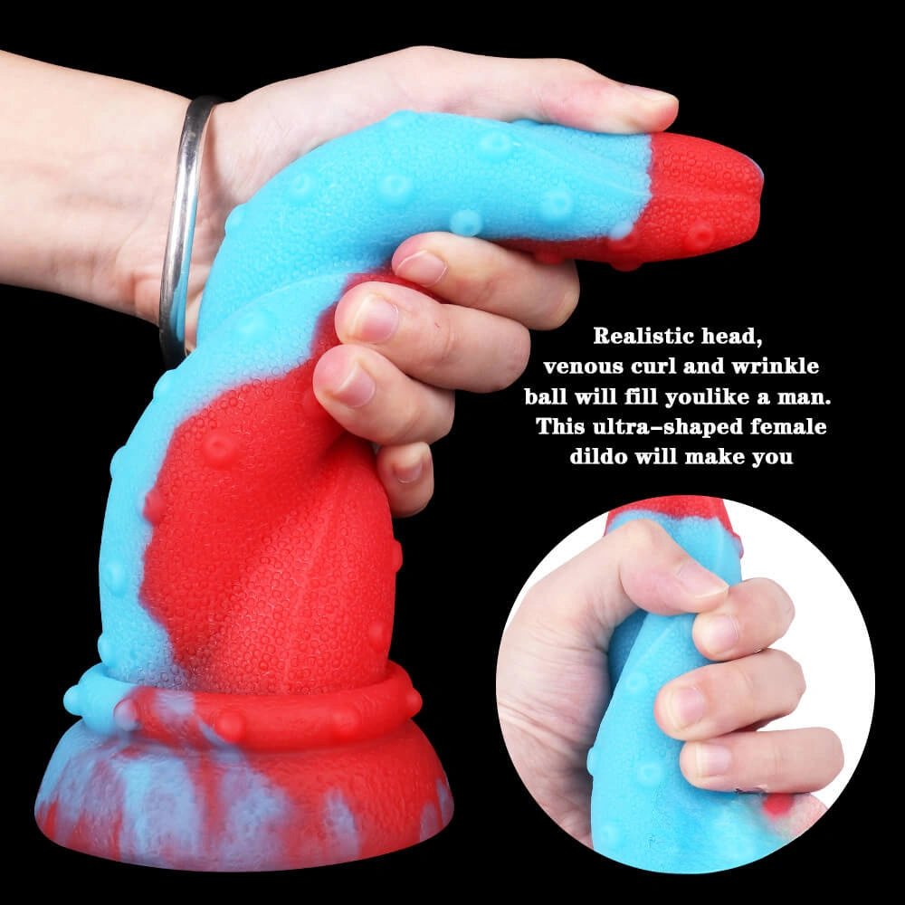Red and blue spiral tentacle fantasy dildo, photo 7