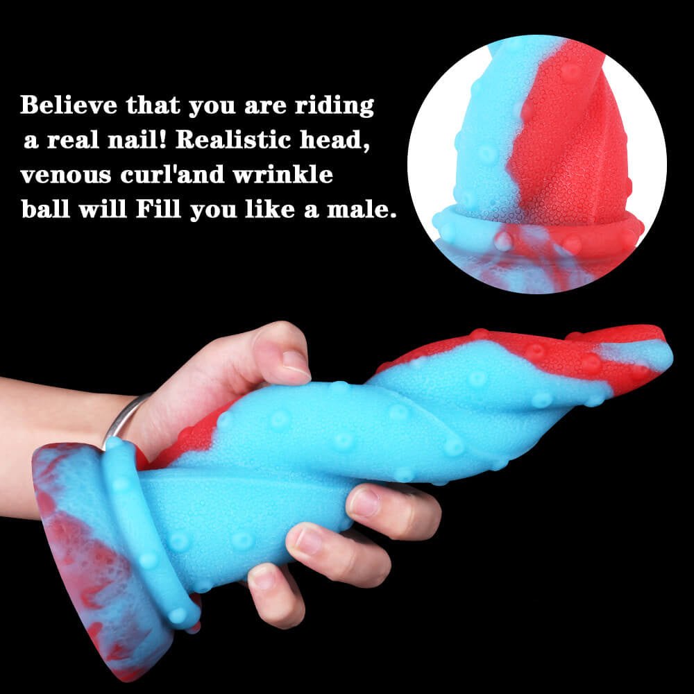 Red and blue spiral tentacle fantasy dildo, photo 8