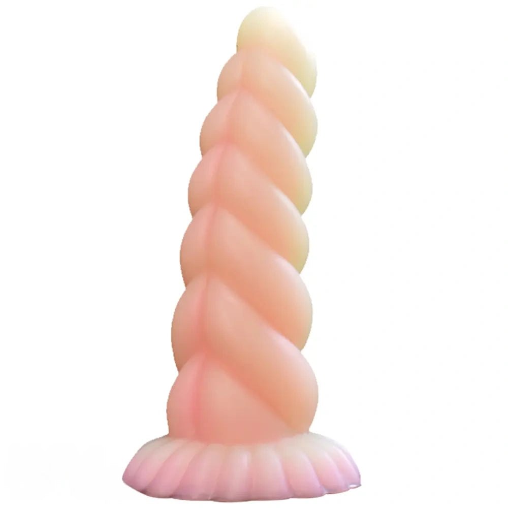 A spiral tentacle silicone fantasy dildo with glow finish