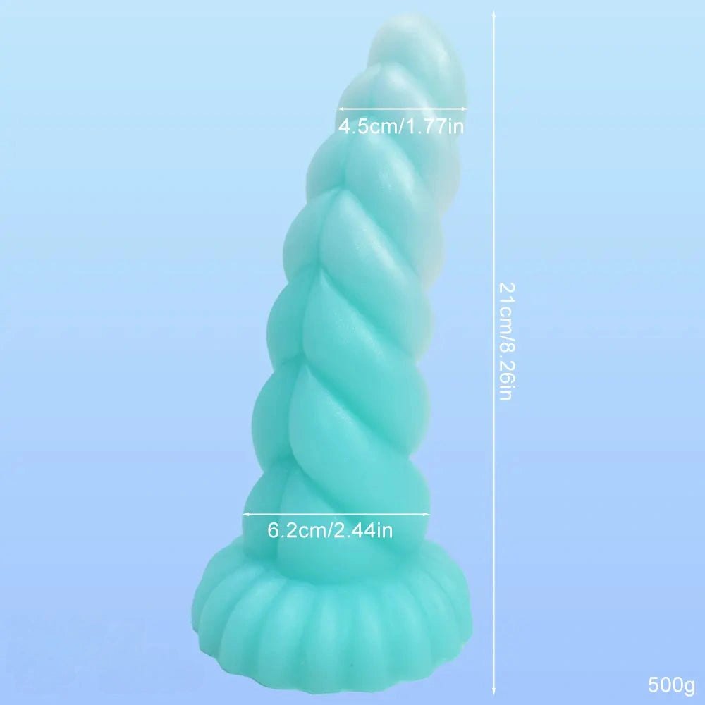 B spiral tentacle silicone fantasy dildo with glow finish