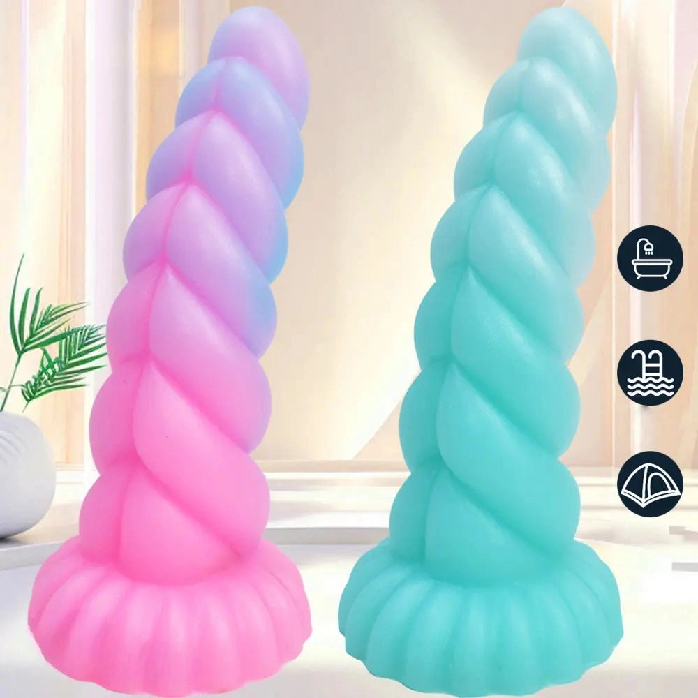 Spiral tentacle silicone fantasy dildo with glow finish, photo 1