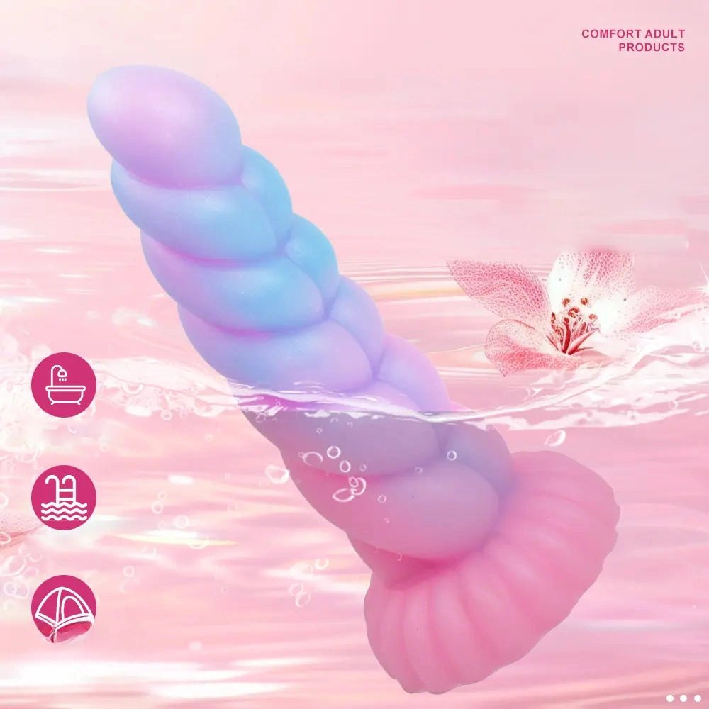 Spiral tentacle silicone fantasy dildo with glow finish, photo 12